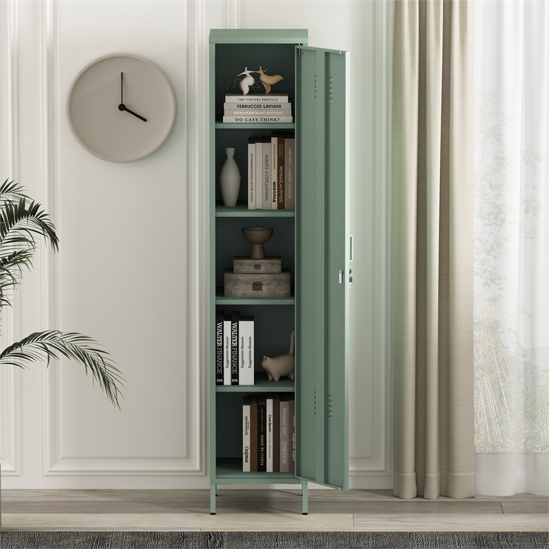Maklaine 15 Single Locker Storage Cabinet with 5 Adjustable Shelves in Green