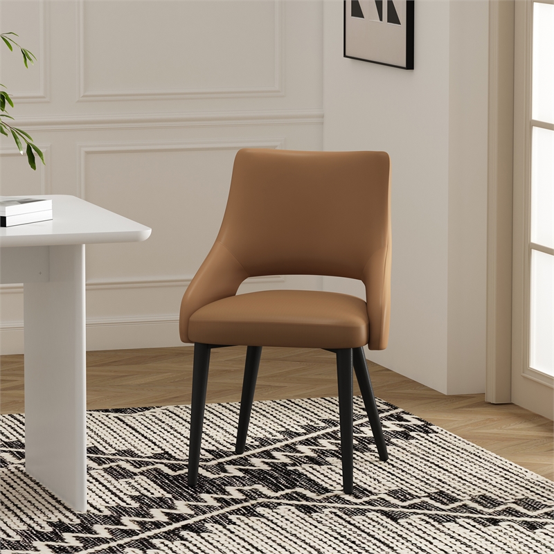 Maklaine Contemporary Saddle Leatherette Dining Chair with Metal Legs