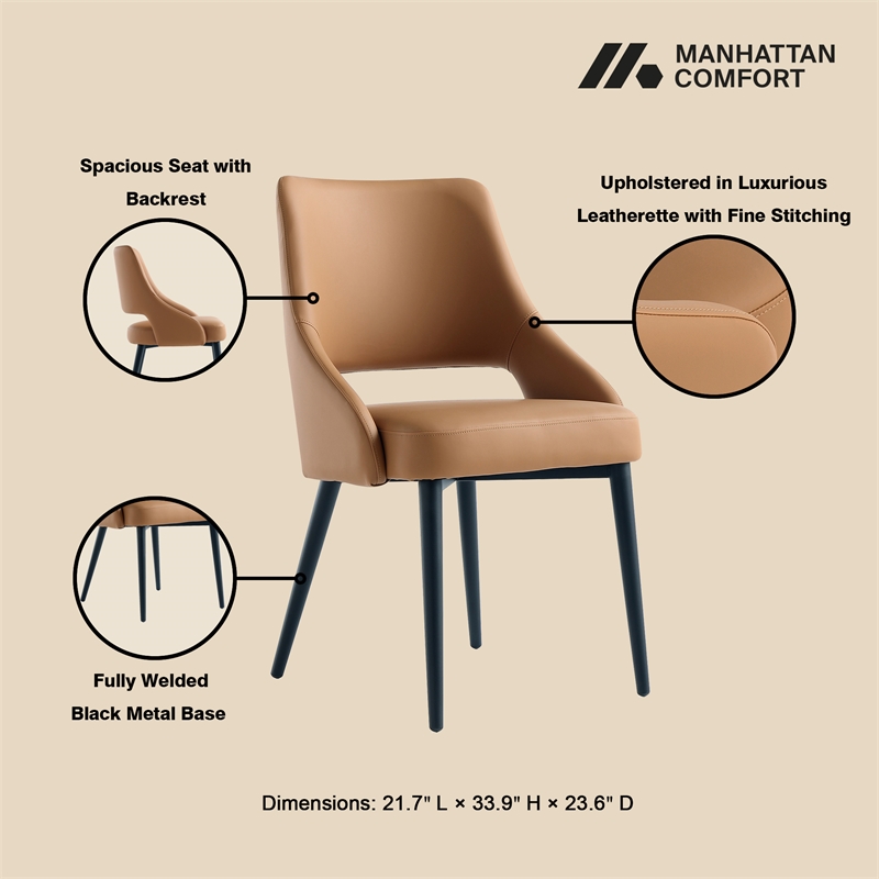Maklaine Contemporary Saddle Leatherette Dining Chair with Metal Legs
