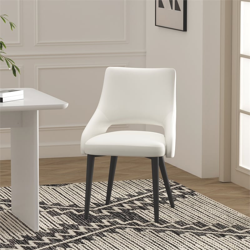 Maklaine Contemporary White Leatherette Dining Chair with Metal Legs