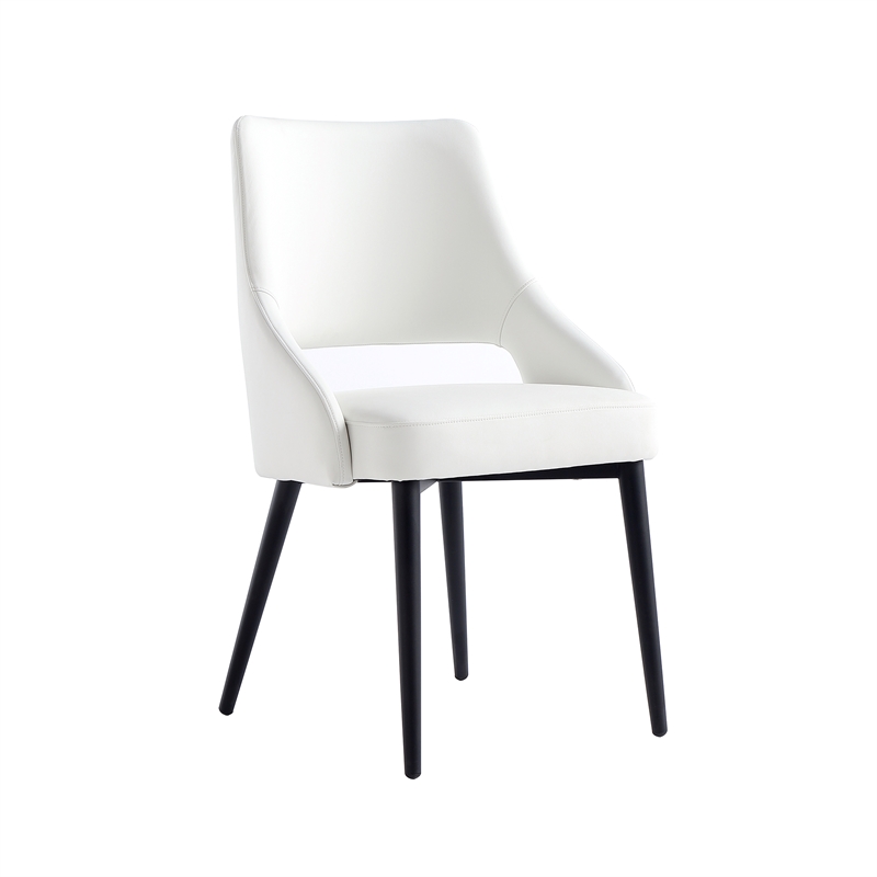 Maklaine Contemporary White Leatherette Dining Chair with Metal Legs