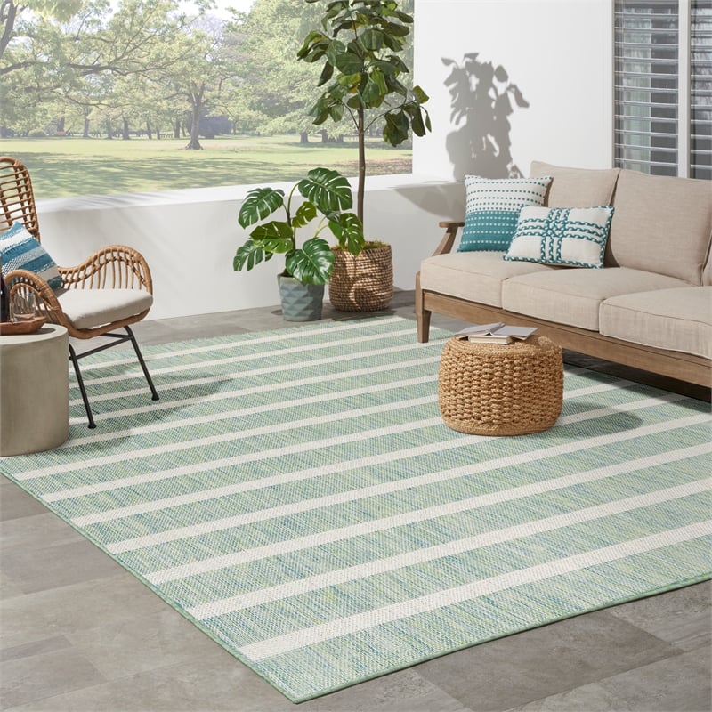 Maklaine Contemporary 8' x 10' Fabric Blue Green Ivory Area Rug