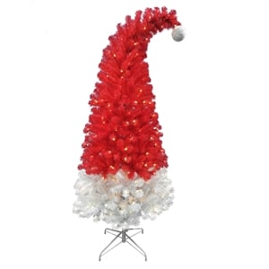 Maklaine Contemporary 6 Ft Red and White Pre-Lit Santa Cap Tree