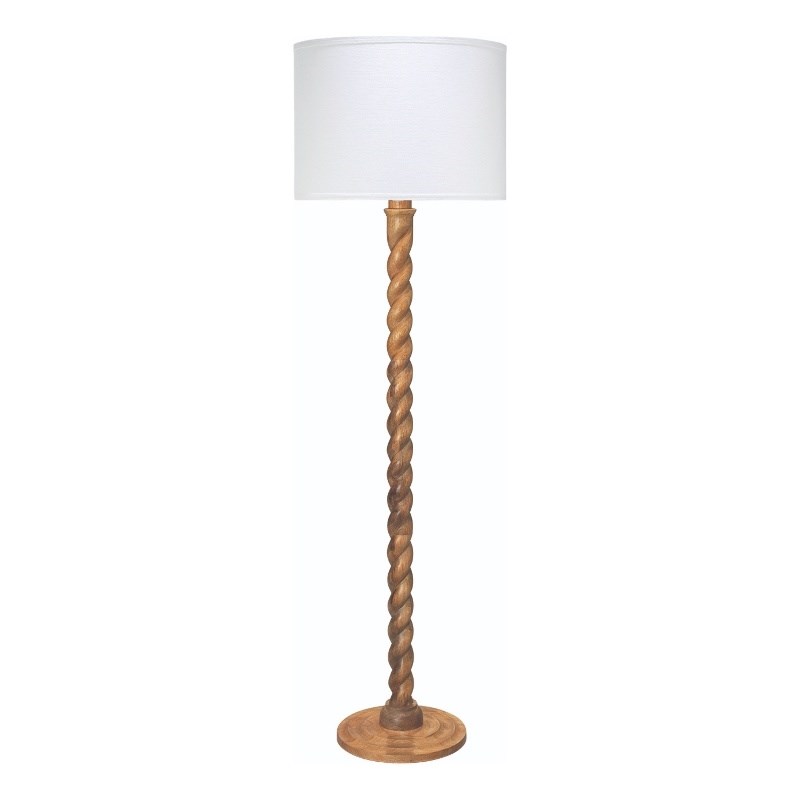 Maklaine Wood & Linen Floor Lamp with Drum Shade in Brown/White