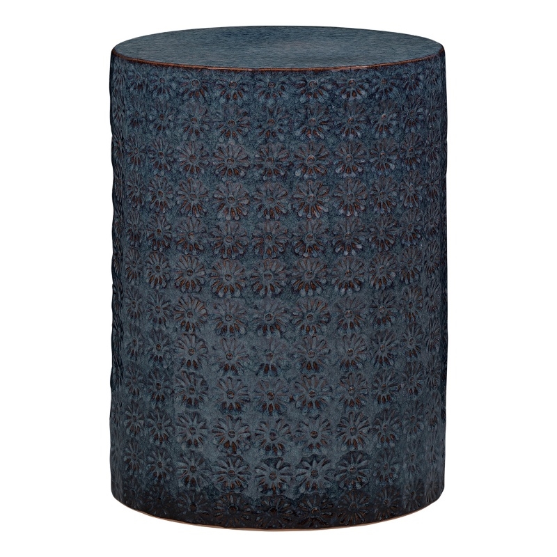 Maklaine Coastal Handmade Ceramic Side Table in Dark Blue/Gray