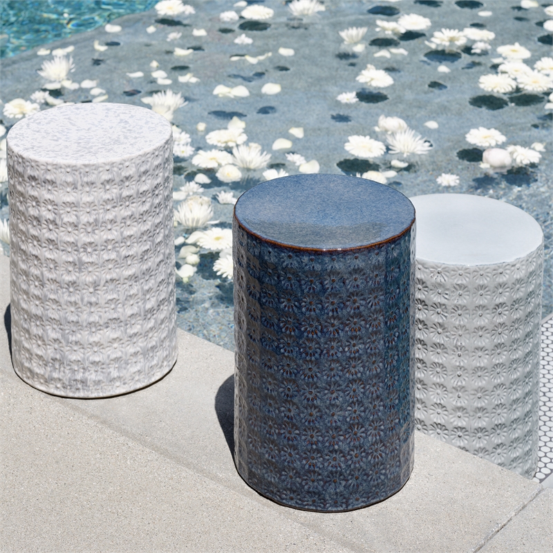 Maklaine Coastal Handmade Ceramic Side Table in Dark Blue/Gray