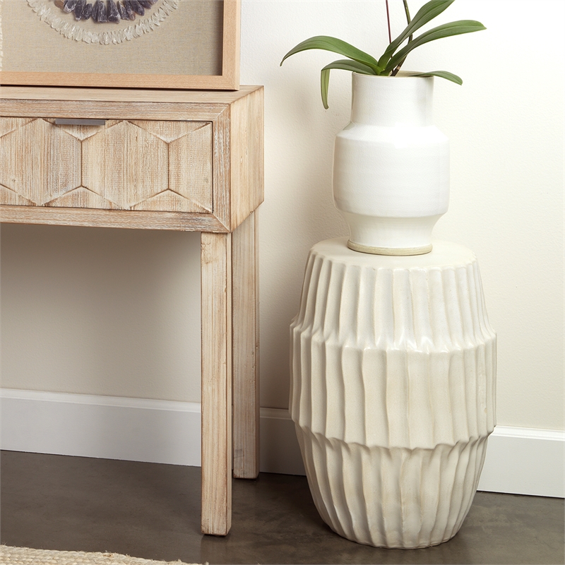 Maklaine Hollow Center Coastal Ceramic Side Table in White Finish
