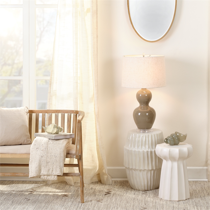 Maklaine Hollow Center Coastal Ceramic Side Table in White Finish