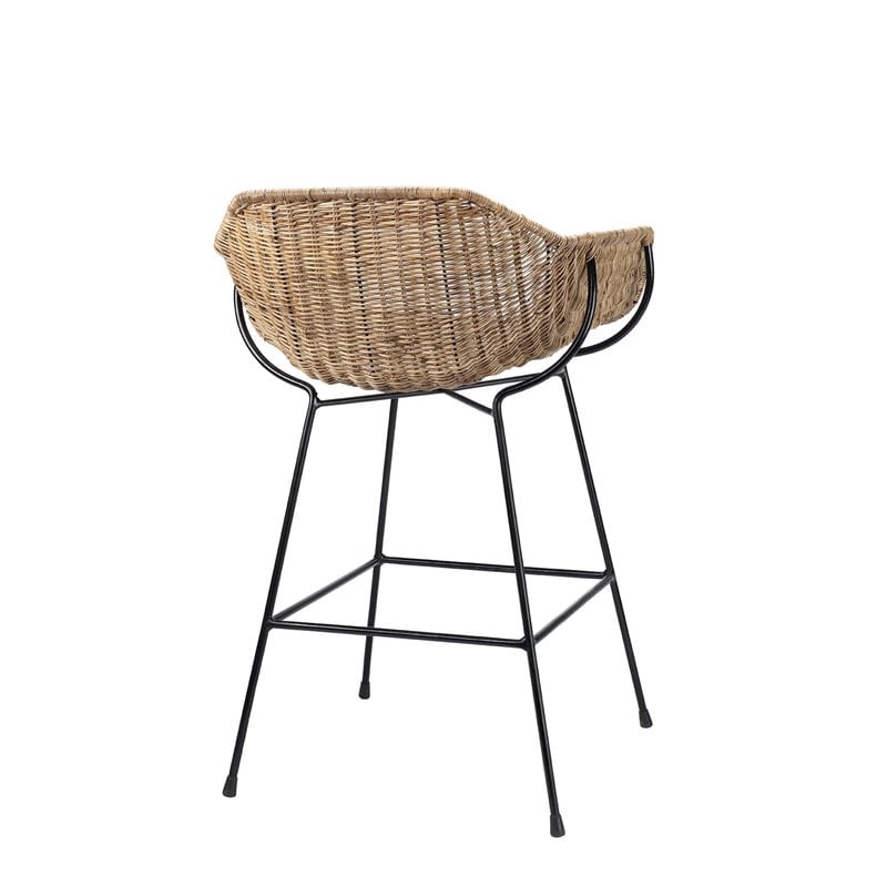 Maklaine Transitional Metal/Rattan Counter Stool in Black/Natural