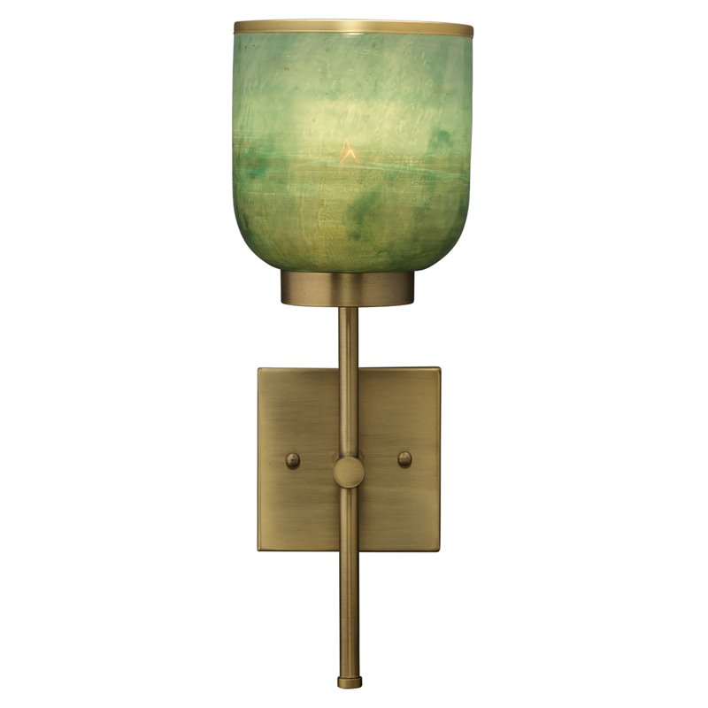 Maklaine Vapor Single Glass/Iron Metal Wall Sconce in Aqua/Antique Brass
