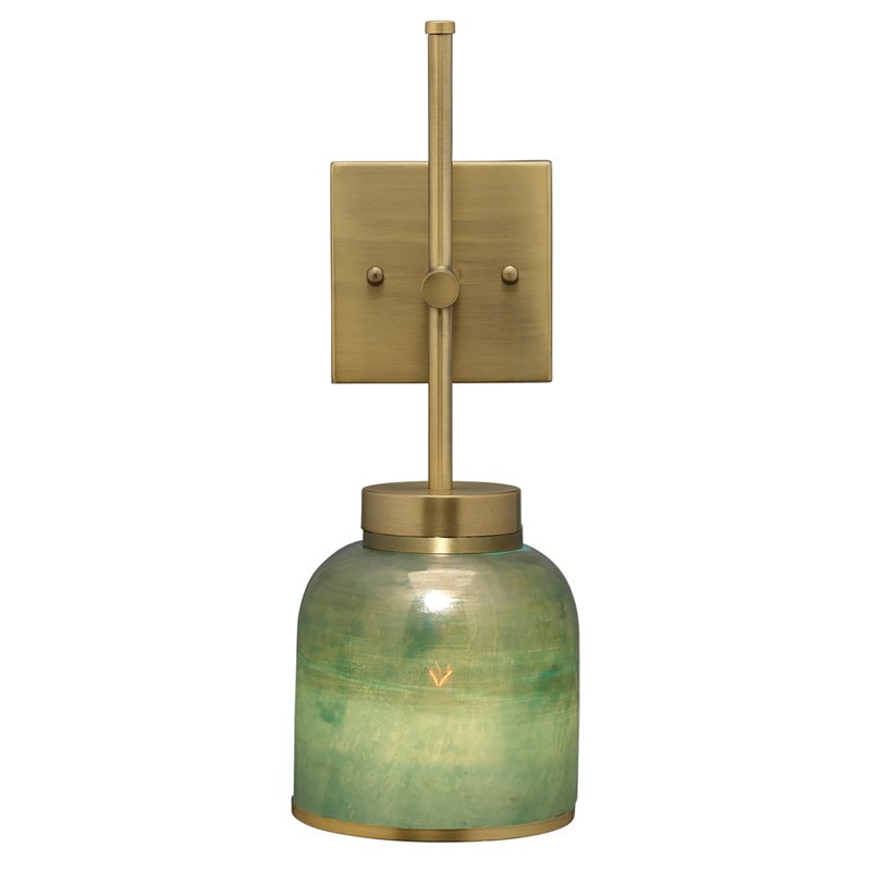Maklaine Vapor Single Glass/Iron Metal Wall Sconce in Aqua/Antique Brass