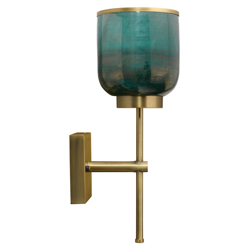 Maklaine Vapor Single Glass/Iron Metal Wall Sconce in Aqua/Antique Brass