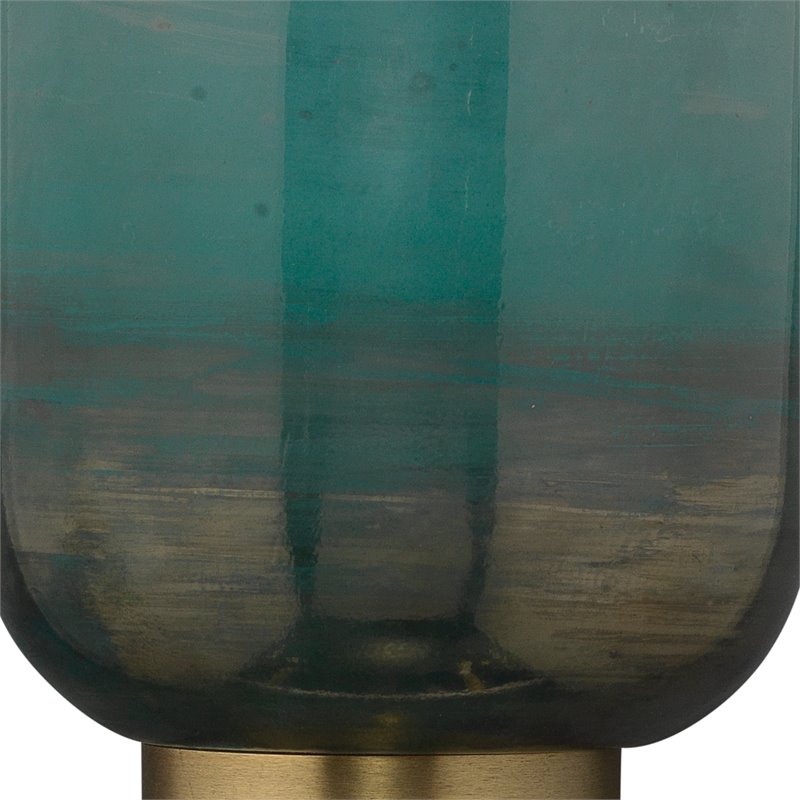 Maklaine Vapor Single Glass/Iron Metal Wall Sconce in Aqua/Antique Brass