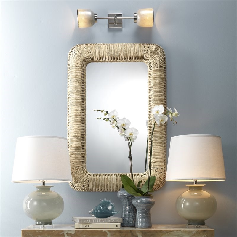 Maklaine Corn Straw Rope Natural Wall Mirror Rectangular Reversible 47.5