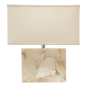 Maklaine Contemporary Alabaster Stone Table Lamp in White Finish