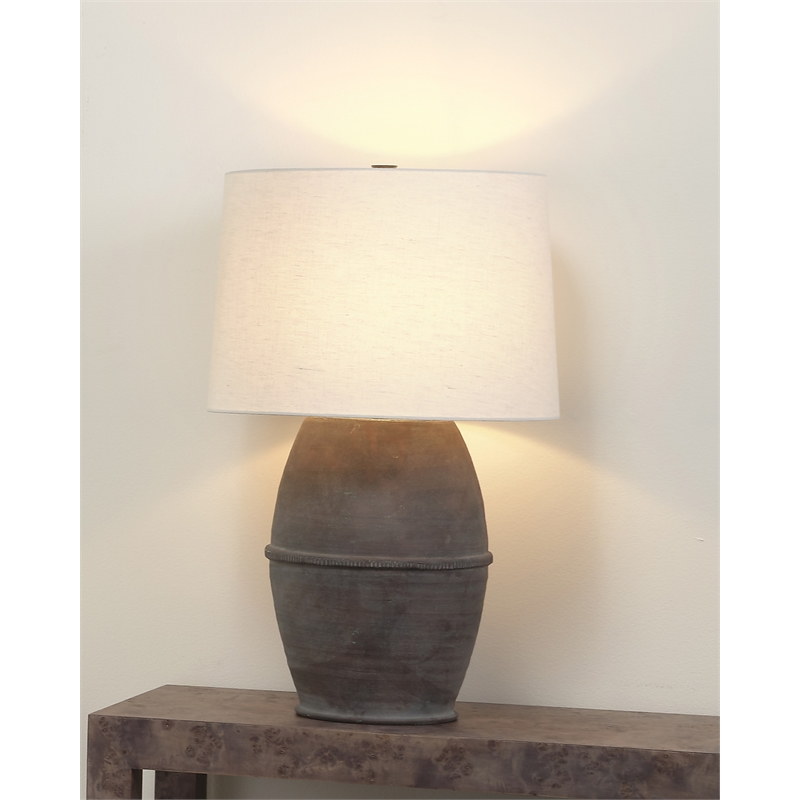 Maklaine 1-Light Linen & Ceramic Table Lamp in White/Dark Gray
