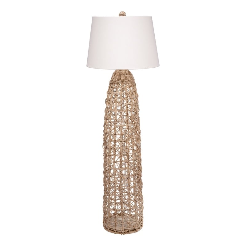 Maklaine 2-Light Coastal Rattan & Linen Floor Lamp in Natural/White