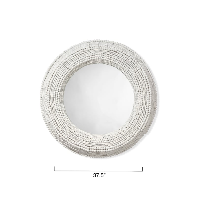 Maklaine Wall Mounted Strand Wood Beaded Round Mirror in White