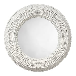 Maklaine Wall Mounted Strand Wood Beaded Round Mirror in White