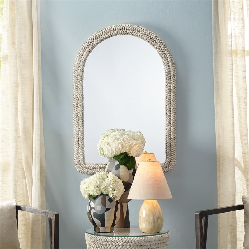 Maklaine Wall Mounted Hand-woven Natural Corngrass Braided Frame Mirror