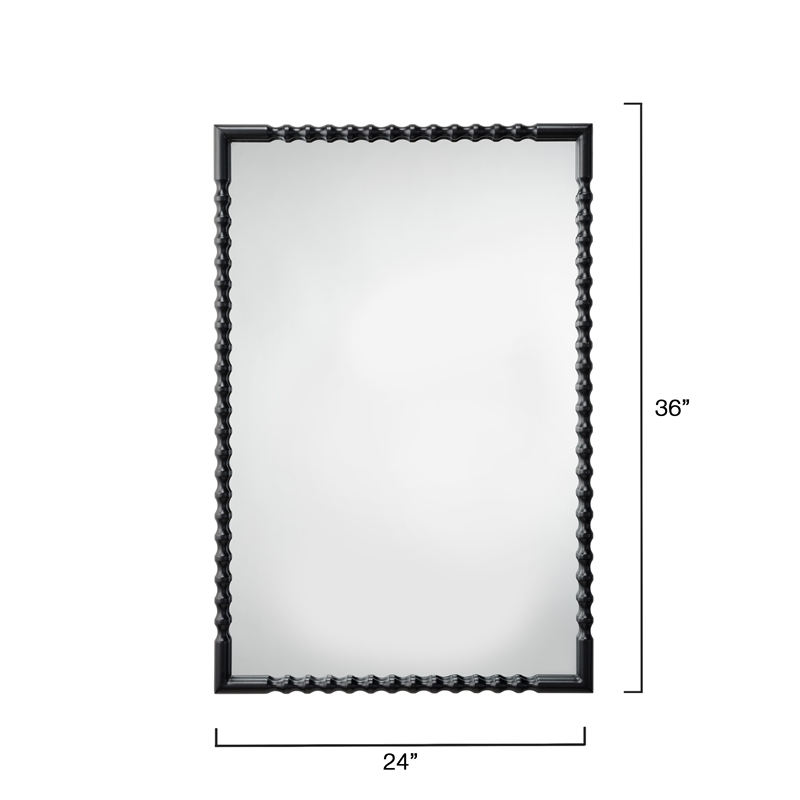 Maklaine Wall Mounted Hand-forged Iron Beaded Spindle Frame Mirror in Black