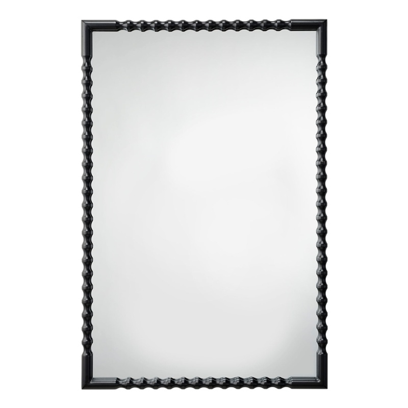 Maklaine Wall Mounted Hand-forged Iron Beaded Spindle Frame Mirror in Black