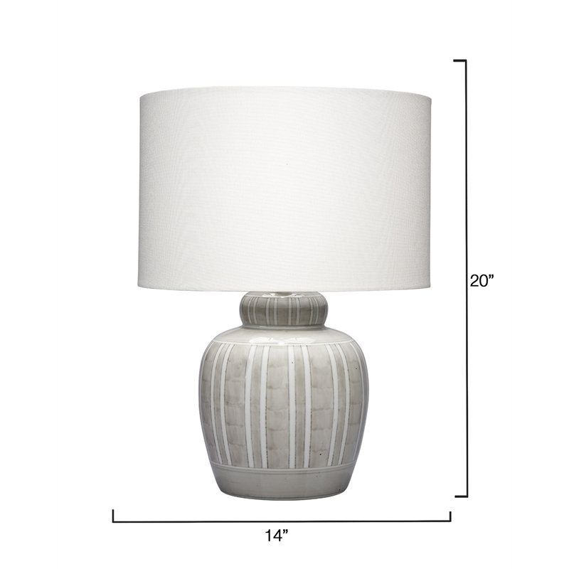 Maklaine Handmade Ceramic Table Lamp with Cream Linen Drum Shade