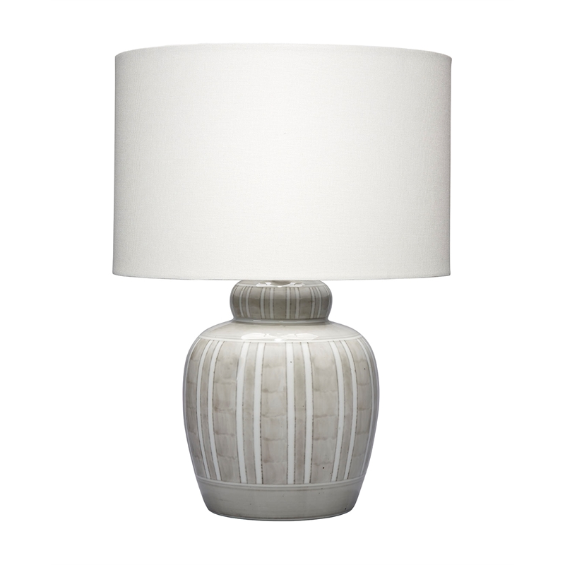 Maklaine Handmade Ceramic Table Lamp with Cream Linen Drum Shade