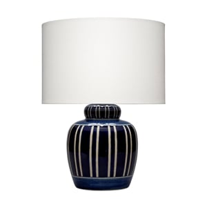 Maklaine Handmade Ceramic Table Lamp with Linen Shade Navy Blue