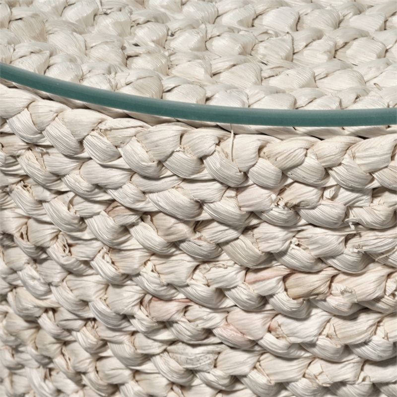 Maklaine Hand-braided Corn Husk and Tempered Glass Top Side Table in Natural