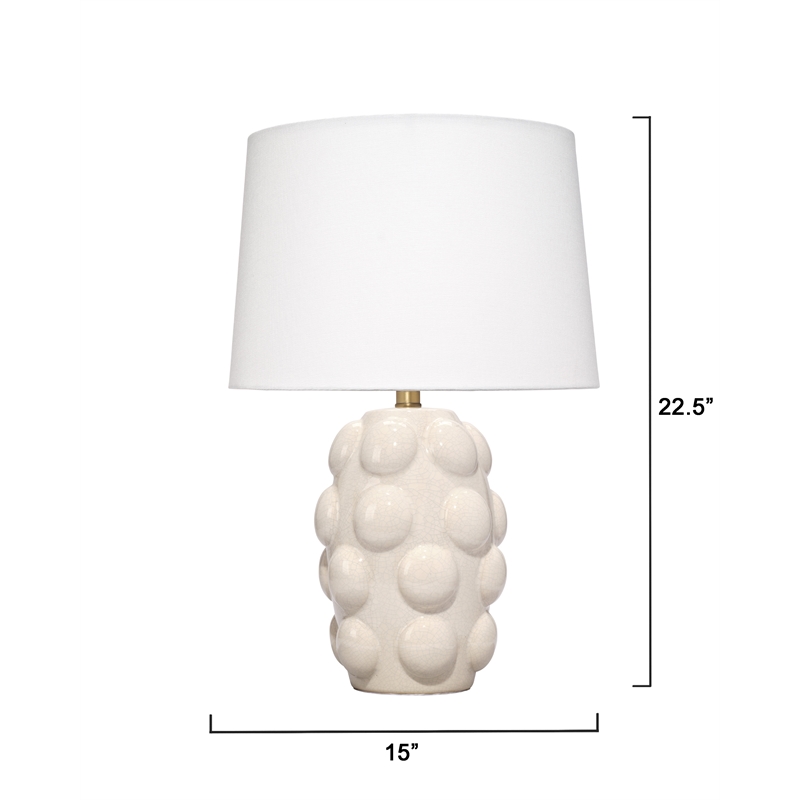 Maklaine Ceramic Table Lamp with White Linen Tapered Drum Shade in White