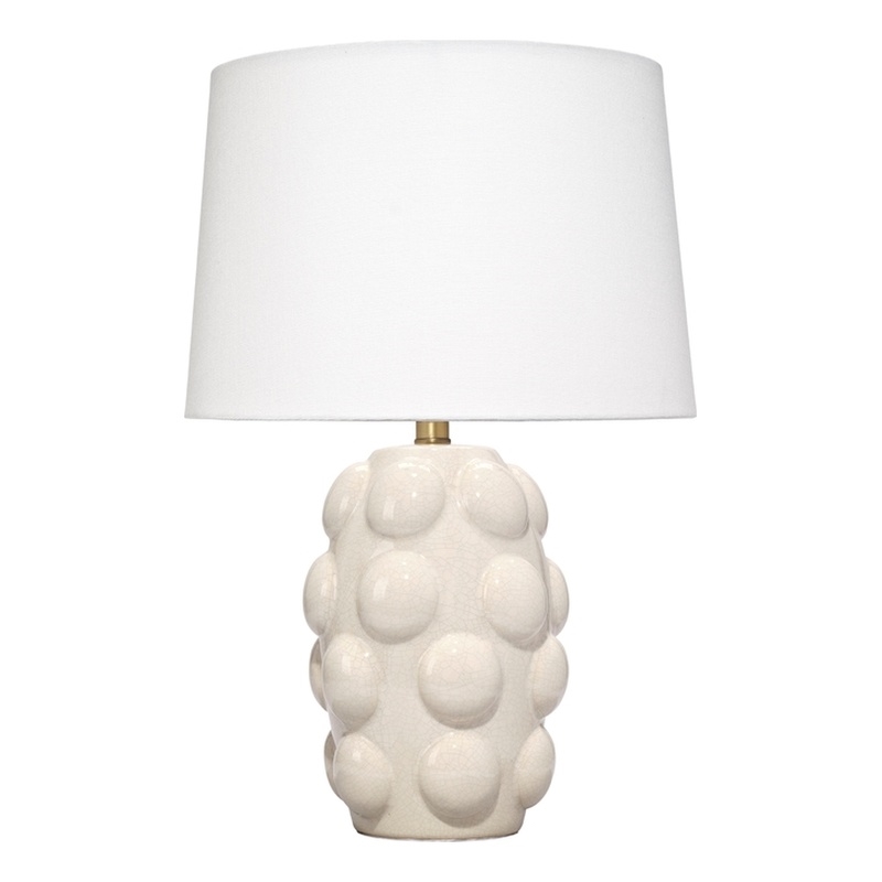 Maklaine Ceramic Table Lamp with White Linen Tapered Drum Shade in White