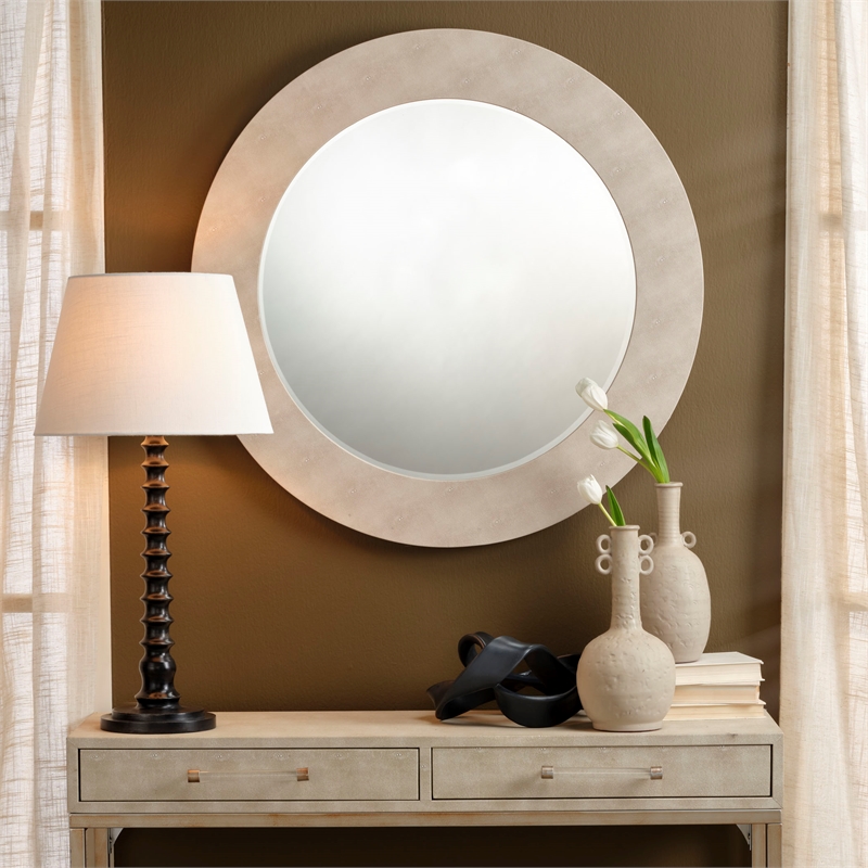 Maklaine Hand-Carved Mango Wood Table Lamp in Black with Linen Shade