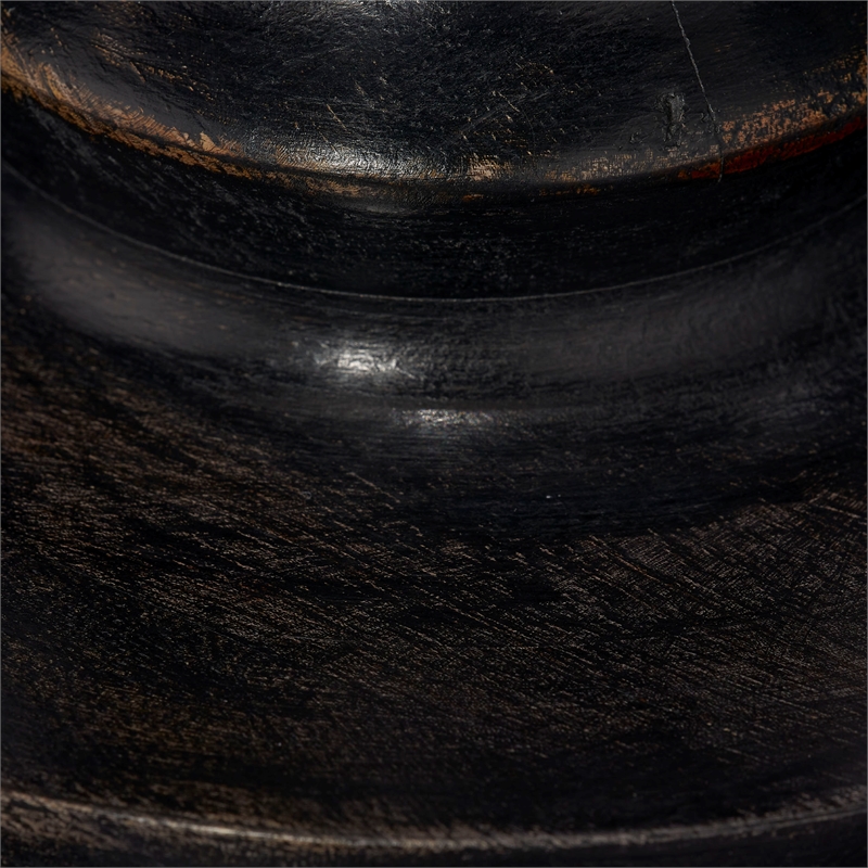 Maklaine Hand-Carved Mango Wood Table Lamp in Black with Linen Shade