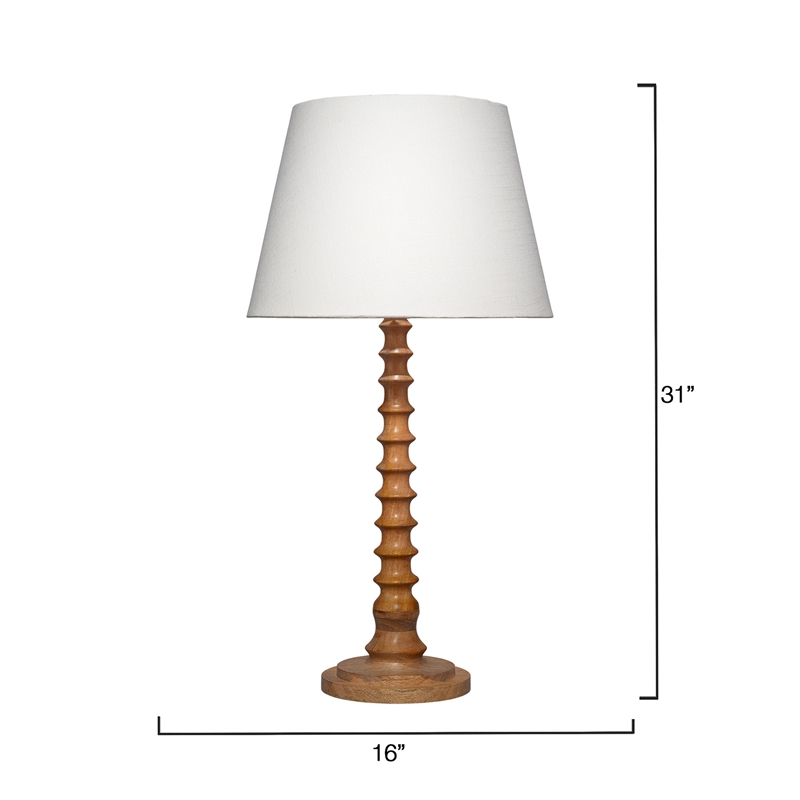 Maklaine Hand-Carved Mango Wood Table Lamp in Natural with Linen Shade