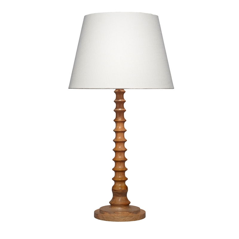 Maklaine Hand-Carved Mango Wood Table Lamp in Natural with Linen Shade
