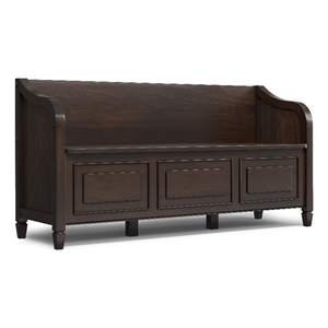Maklaine Wood 56&quot WD Traditional Wide Entryway Storage Bench in Chestnut Brown