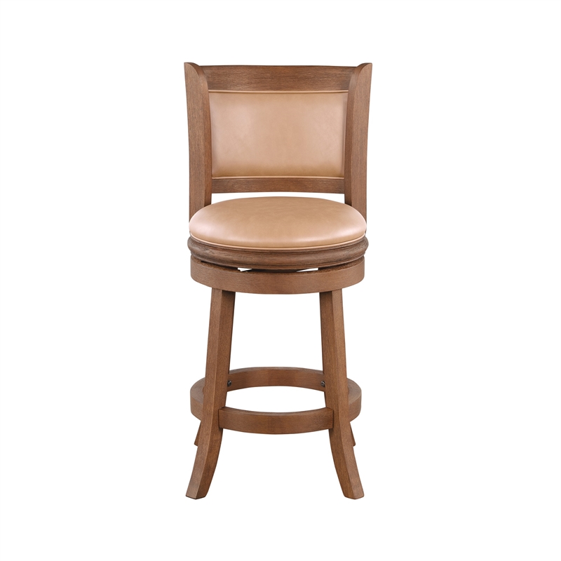 Maklaine Wood & Faux Leather Swivel Counter Stool in Chestnut/Brown