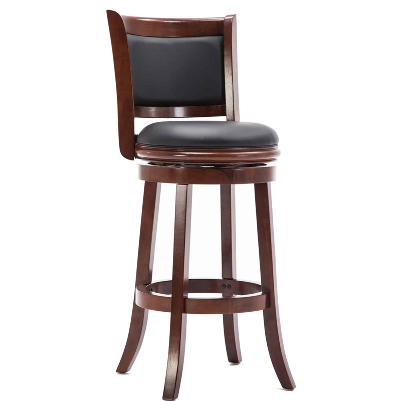 Maklaine Contemporary Rubberwood Frame Bar Height Swivel Bar Stool - Cherry