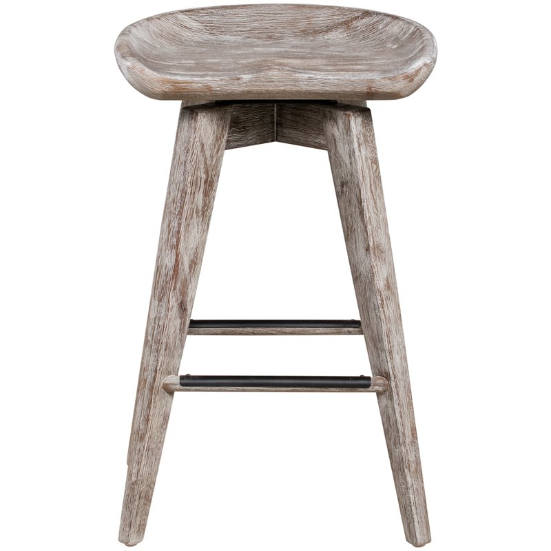 Maklaine Wood Counter Height Swivel Stool in Barnwood Wire-Brush/Light Brown