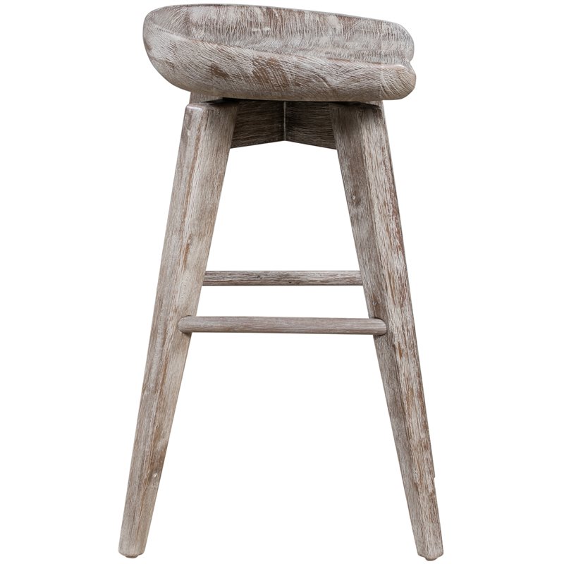 Maklaine Wood Counter Height Swivel Stool in Barnwood Wire-Brush/Light Brown