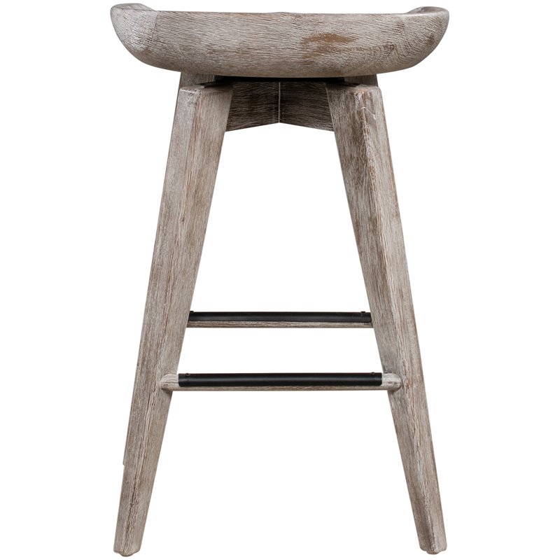 Maklaine Wood Counter Height Swivel Stool in Barnwood Wire-Brush/Light Brown