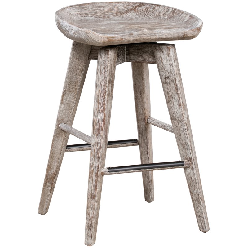Maklaine Wood Counter Height Swivel Stool in Barnwood Wire-Brush/Light Brown