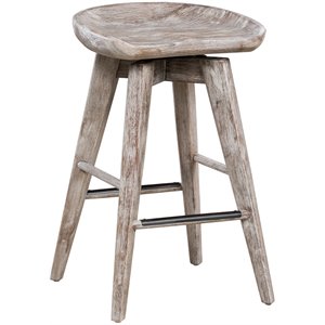 Maklaine Wood Counter Height Swivel Stool in Barnwood Wire-Brush/Light Brown