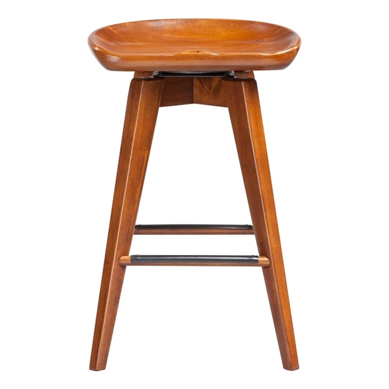 Maklaine Wood Counter Height Swivel Counter Stool in Walnut Finish