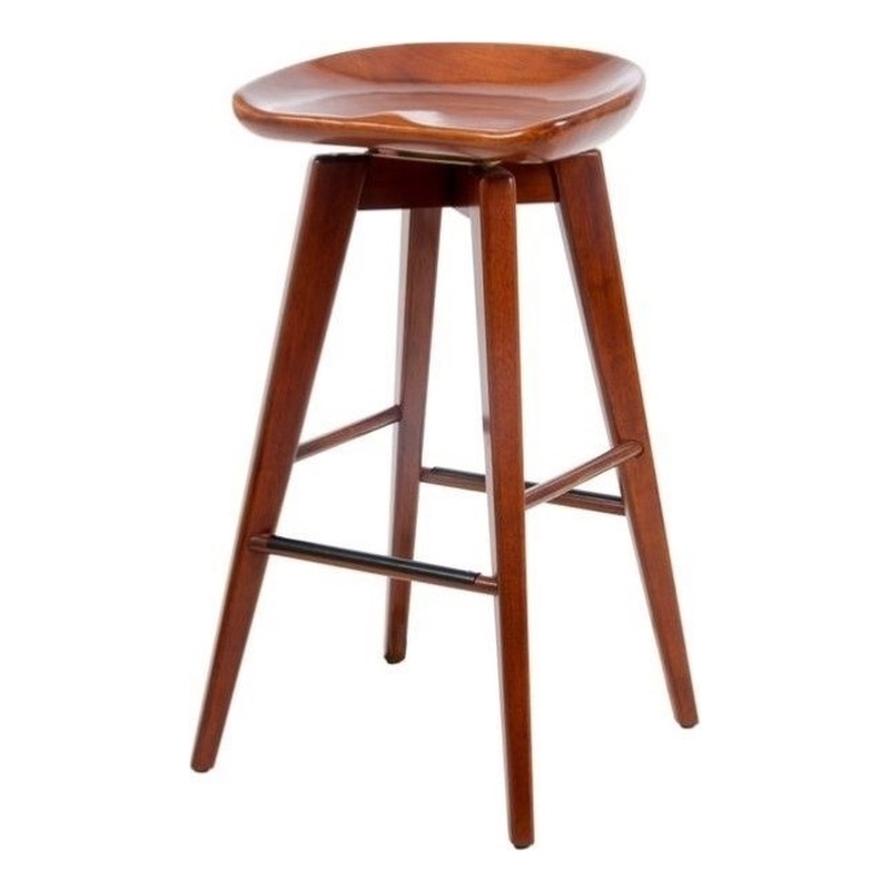 Maklaine Contemporary Wood Bar Height Swivel Bar Stool in Walnut Finish