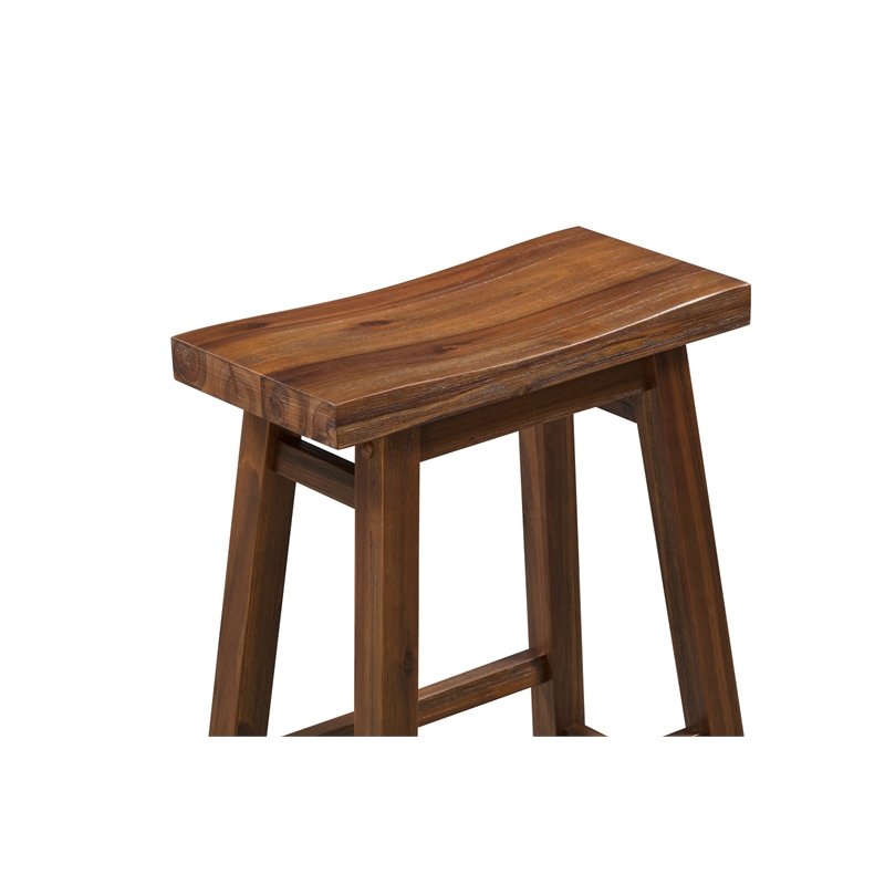 Maklaine Contemporary Wood Saddle Barstool in Chestnut Wire-Brush Finish