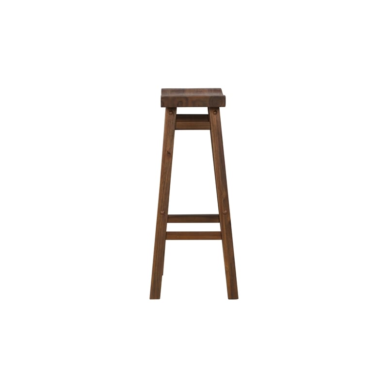 Maklaine Contemporary Wood Saddle Barstool in Chestnut Wire-Brush Finish