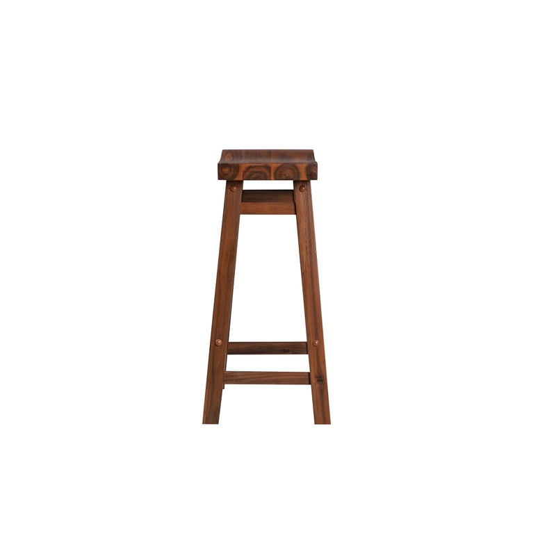 Maklaine Wood Saddle Counter Stool in Chestnut Wire-Brush Finish