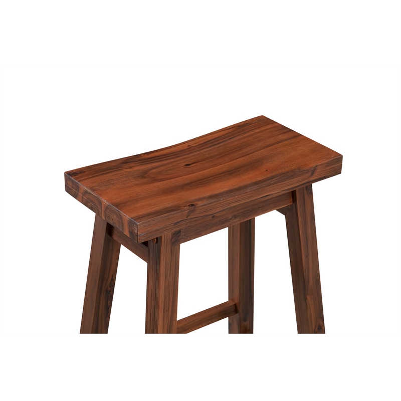 Maklaine Wood Saddle Counter Stool in Chestnut Wire-Brush Finish